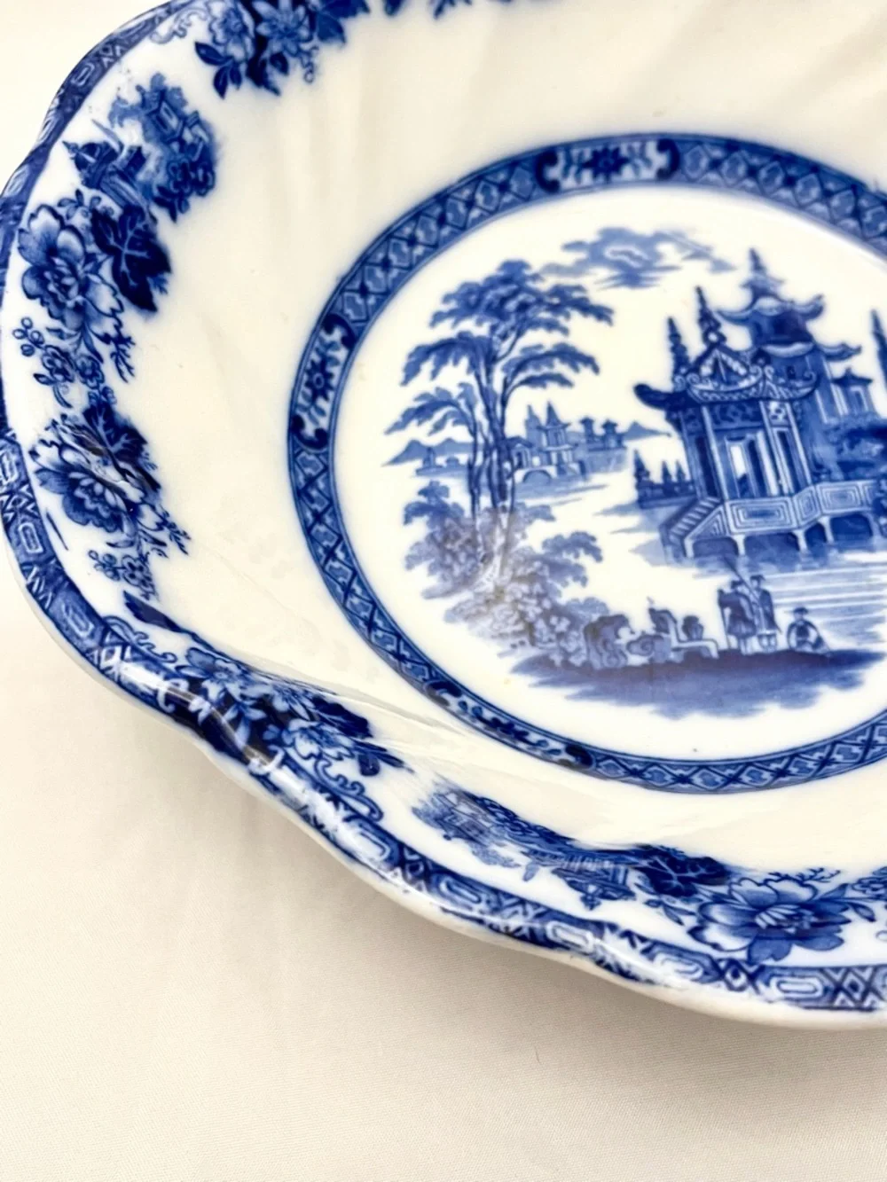 Royal Doulton Burslem Blue Flow Porcelain Bowl, Madras Pattern, Antique EUC